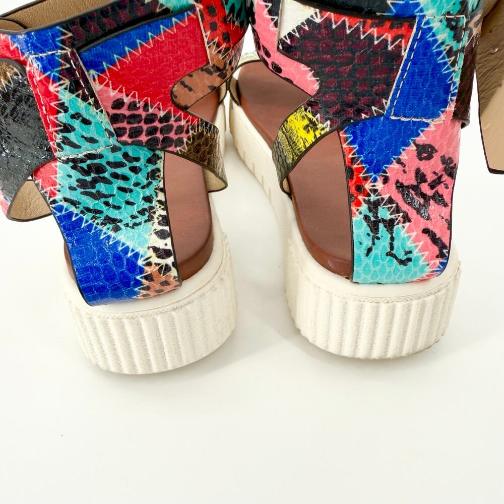 MIA Patchwork Print Platform Sandals Chunky Comfort Festival Size 8 - Picture 4 of 8